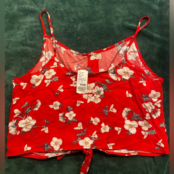 NWT Becool Red Flower Print Tied Crop Top Size L - Picture 5 of 8